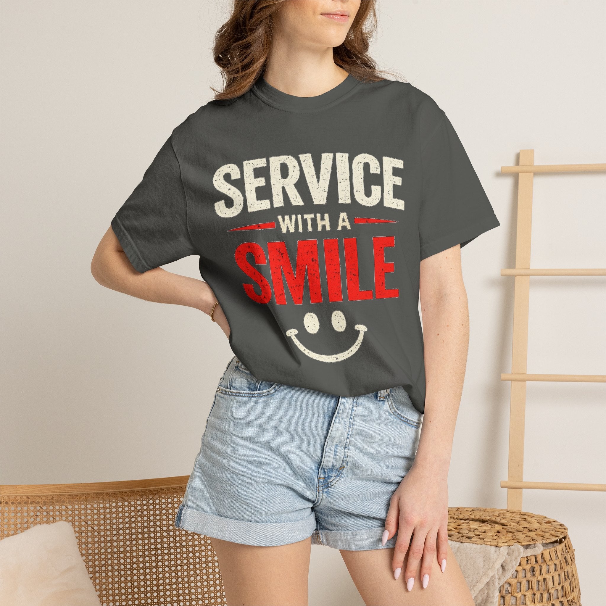 Service With A Smile T-Shirt | Funny Restaurant & Hospitality Graphic Tee | Results May Vary