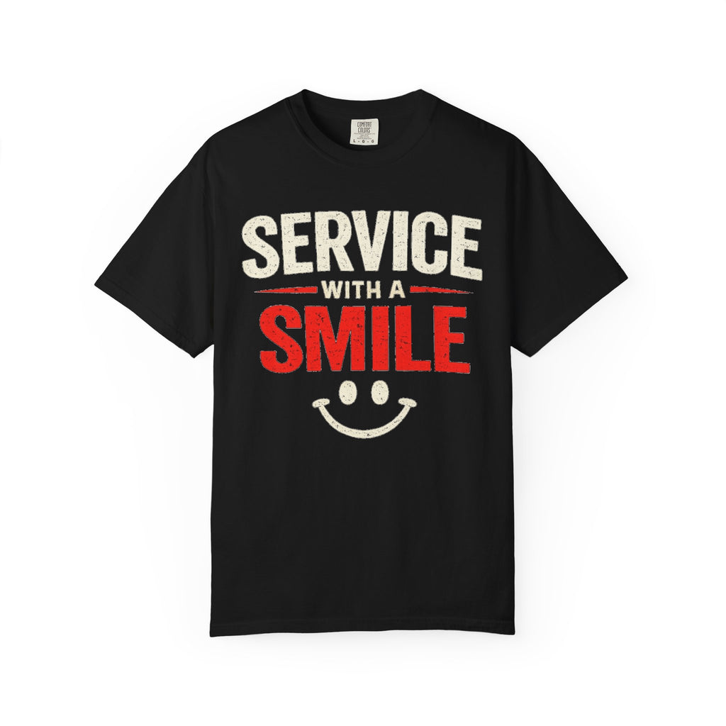 Service With A Smile T-Shirt | Funny Restaurant & Hospitality Graphic Tee | Results May Vary