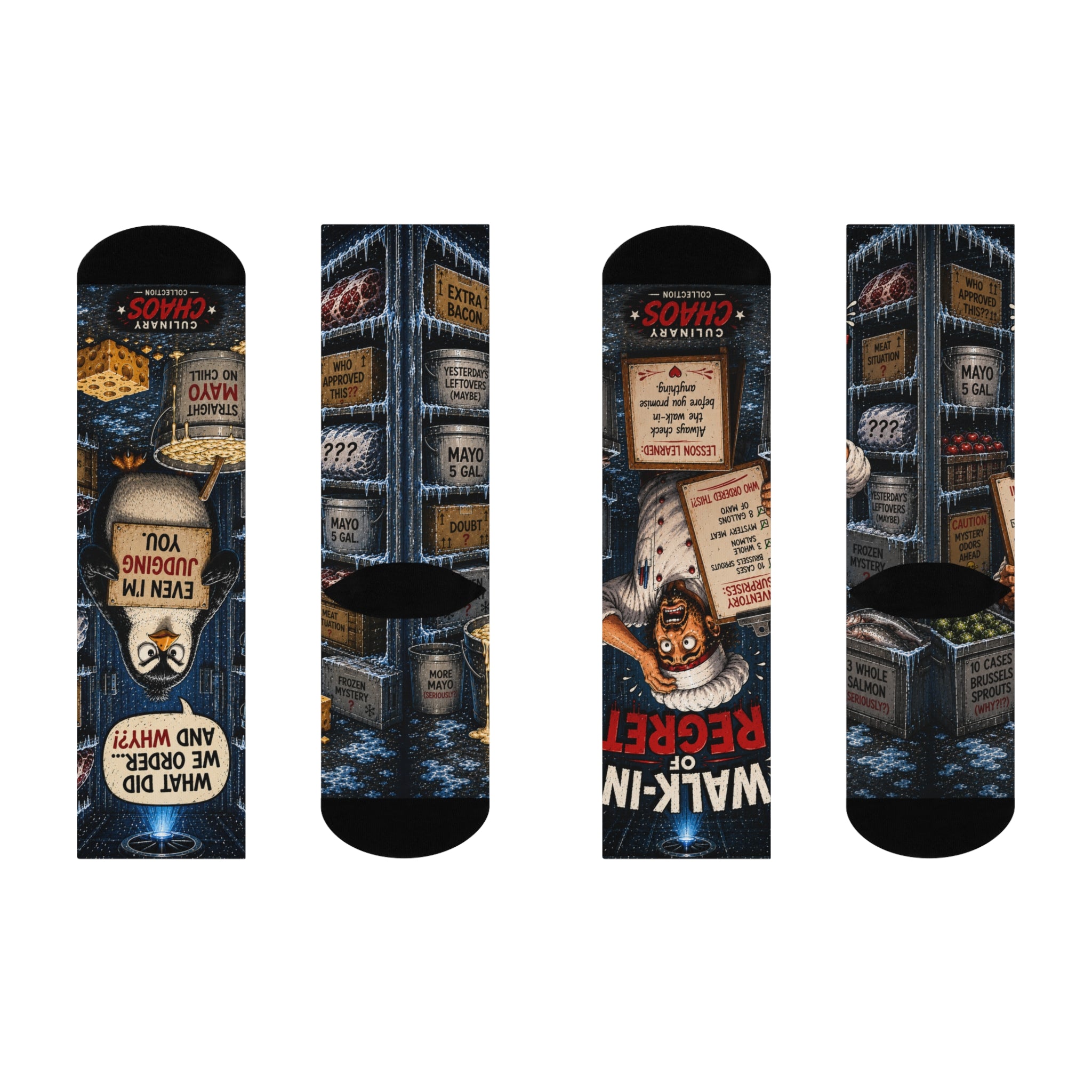 Walk-In Fridge Regret Funny Chef Socks | Culinary Chaos Kitchen Humor Crew Socks