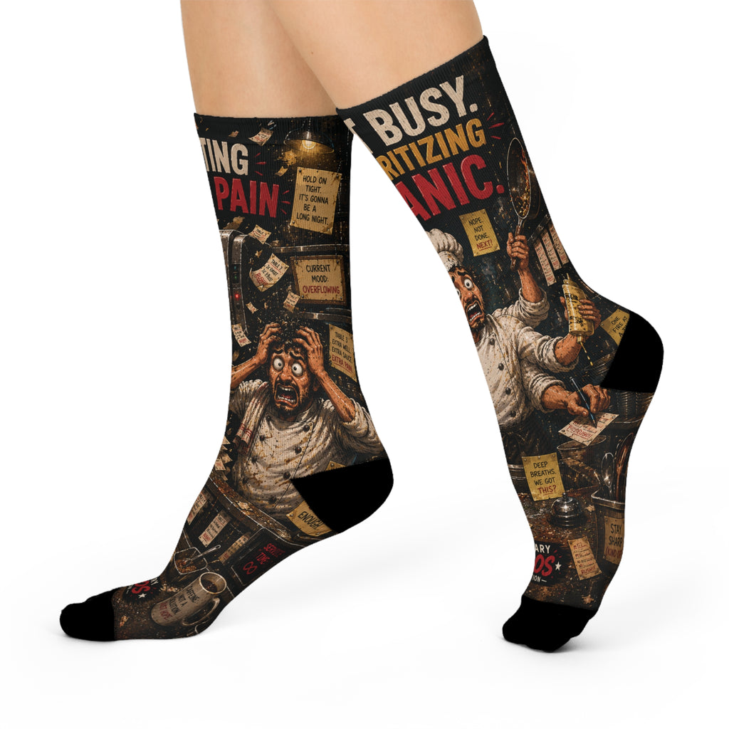 Busy Prioritizing My Pain Chef Socks | Culinary Chaos Kitchen Humor Crew Socks