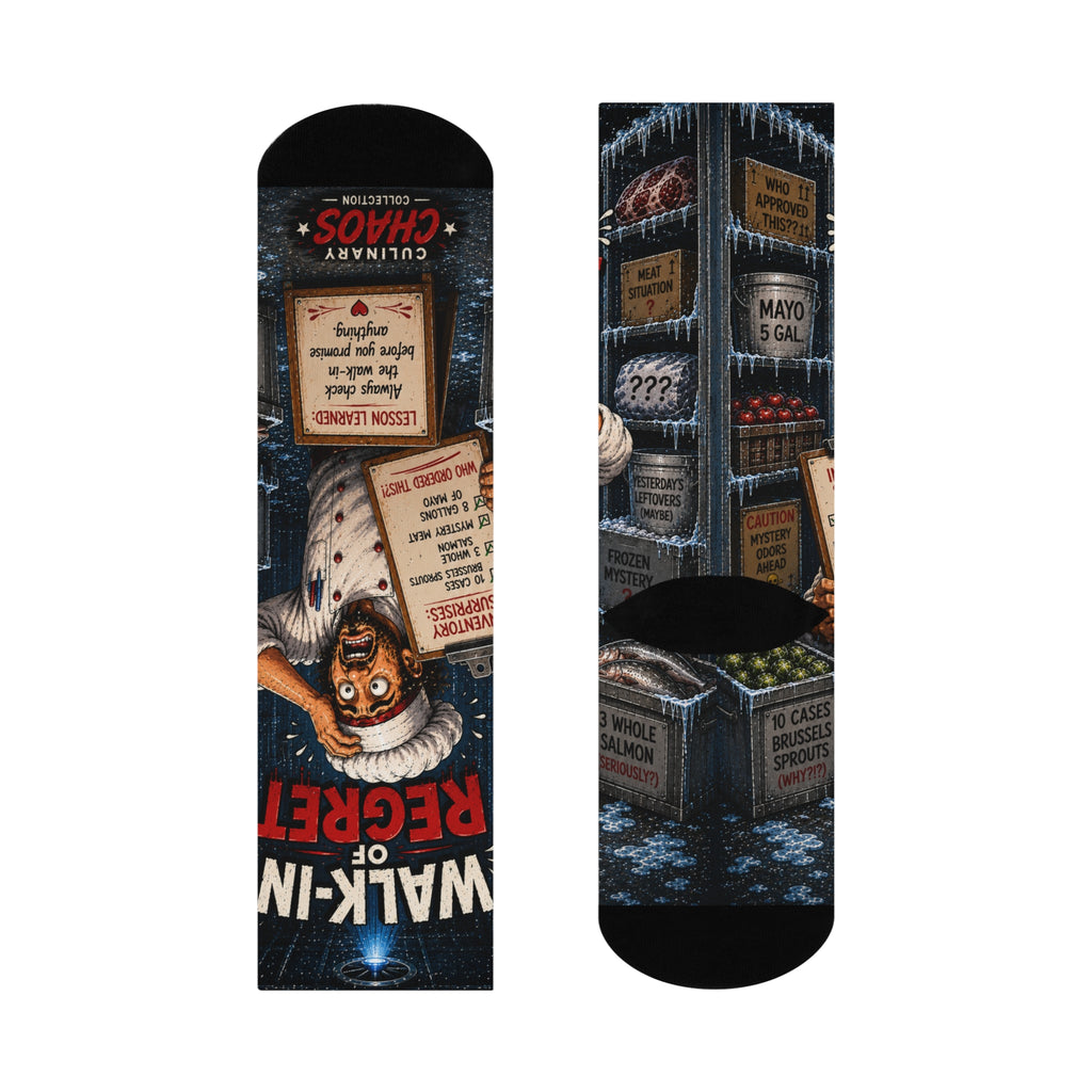 Walk-In Fridge Regret Funny Chef Socks | Culinary Chaos Kitchen Humor Crew Socks
