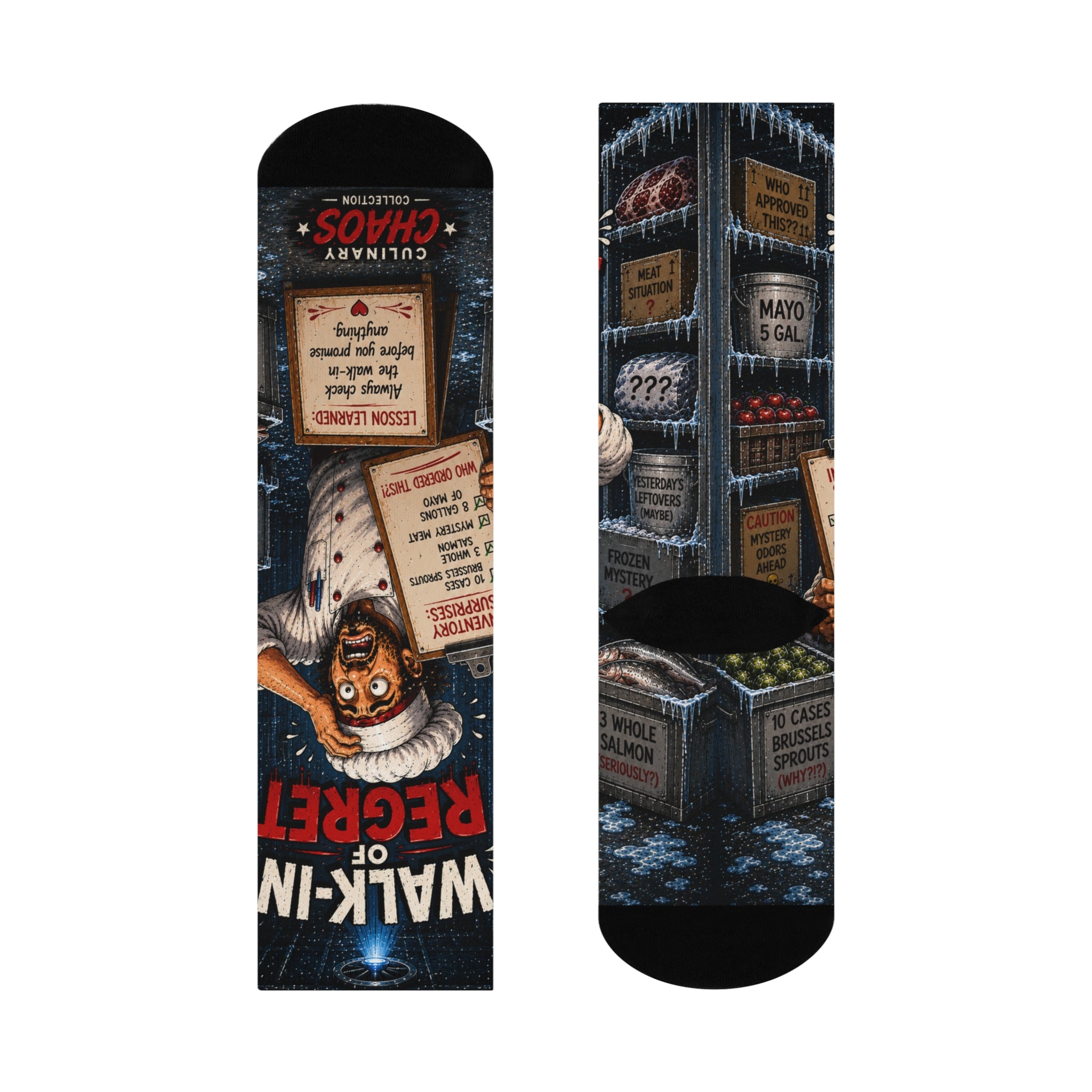 Walk-In Fridge Regret Funny Chef Socks | Culinary Chaos Kitchen Humor Crew Socks