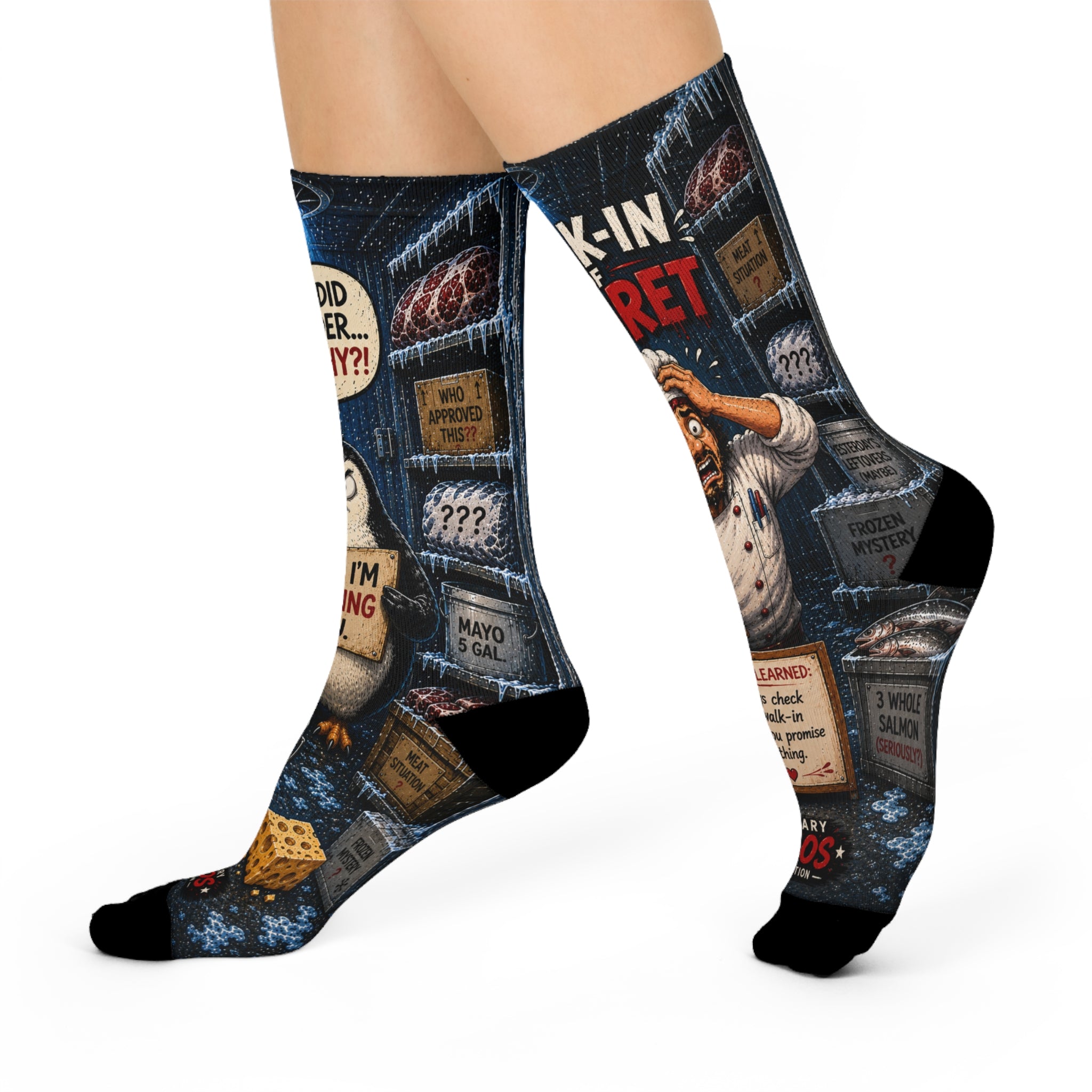 Walk-In Fridge Regret Funny Chef Socks | Culinary Chaos Kitchen Humor Crew Socks