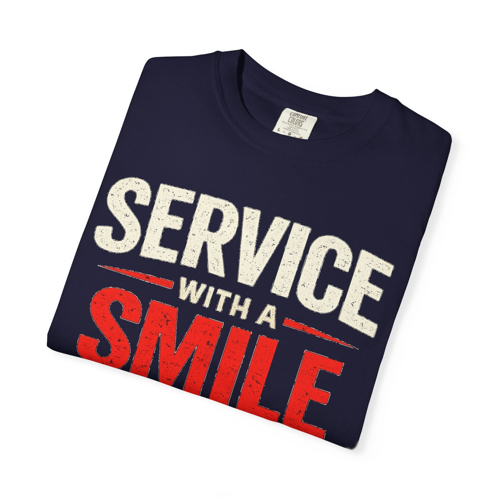 Service With A Smile T-Shirt | Funny Restaurant & Hospitality Graphic Tee | Results May Vary