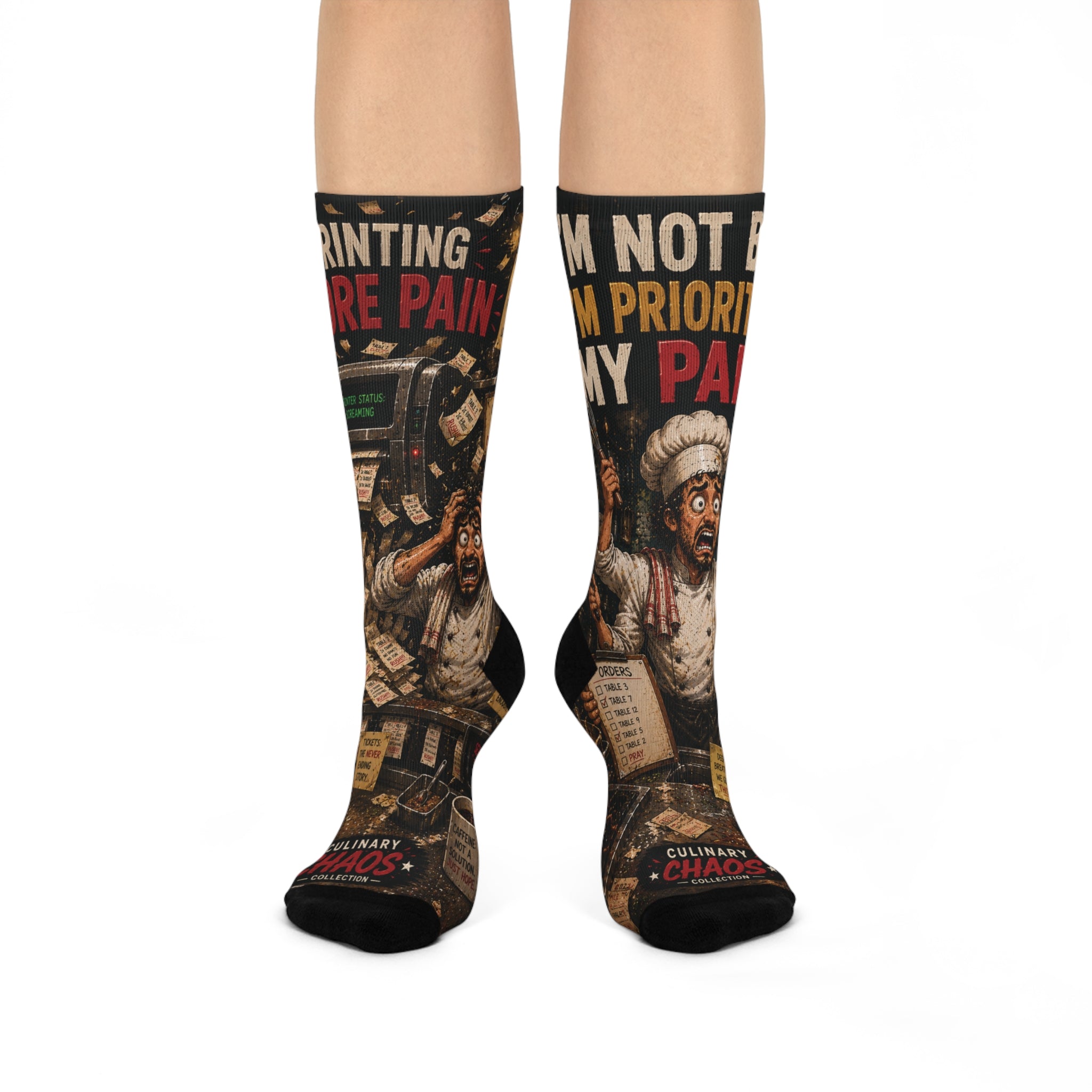 Busy Prioritizing My Pain Chef Socks | Culinary Chaos Kitchen Humor Crew Socks