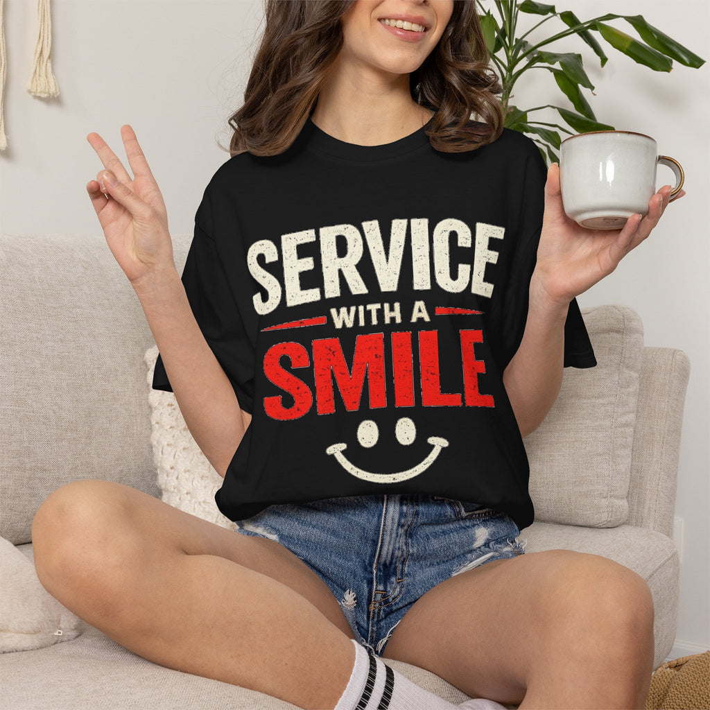 Service With A Smile T-Shirt | Funny Restaurant & Hospitality Graphic Tee | Results May Vary