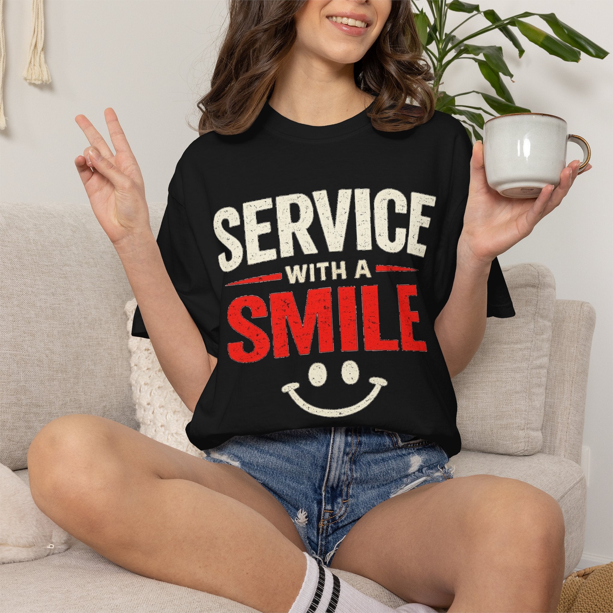 Service With A Smile T-Shirt | Funny Restaurant & Hospitality Graphic Tee | Results May Vary